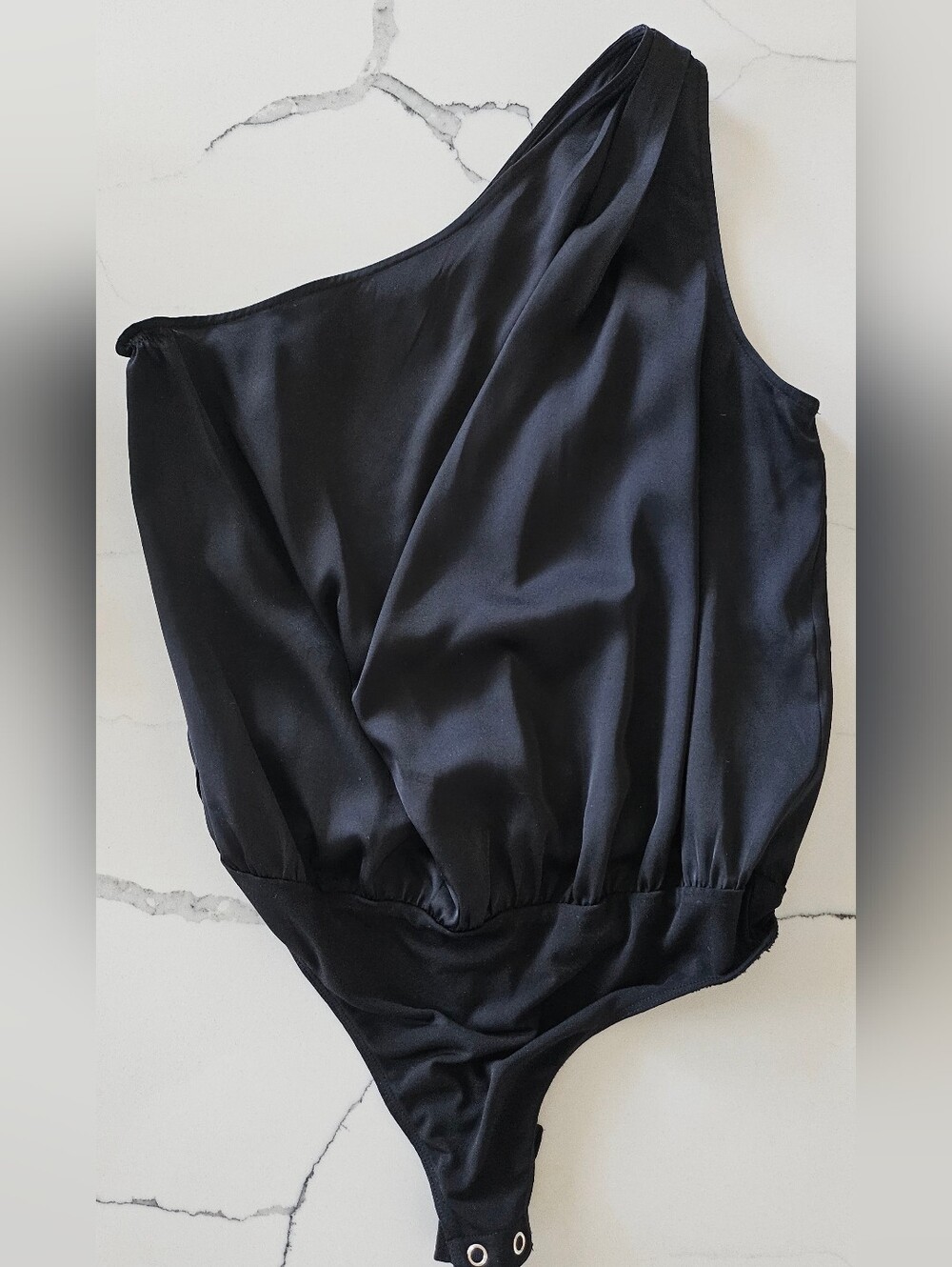 Express Black Satin One-Shoulder Bodysuit